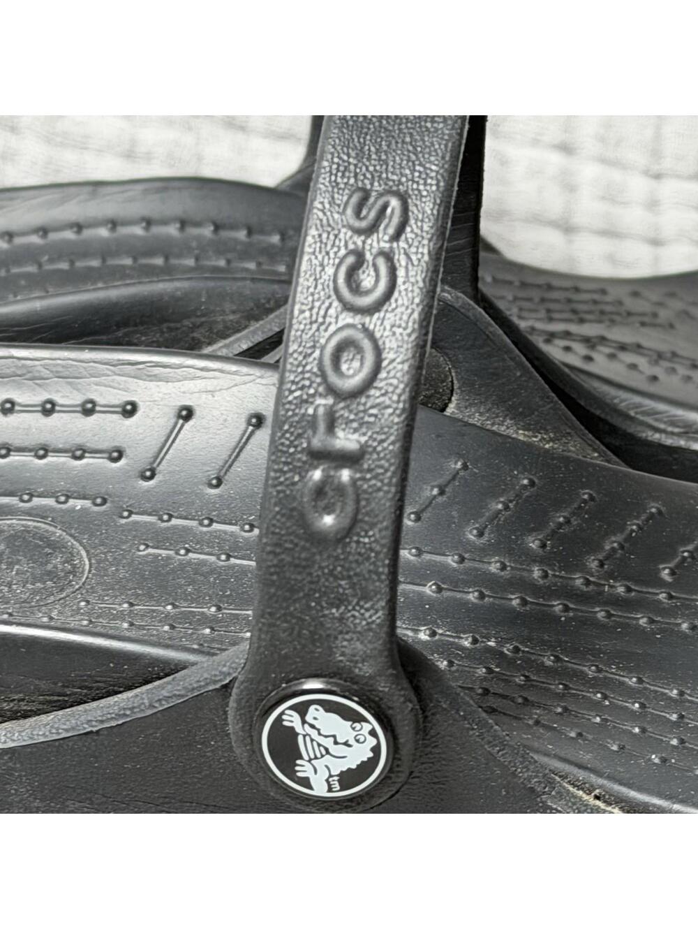 Crocs Patricia Womens Black Wedge Sandal Strappy Slip On Slides Sz 8 - Picture 4 of 9
